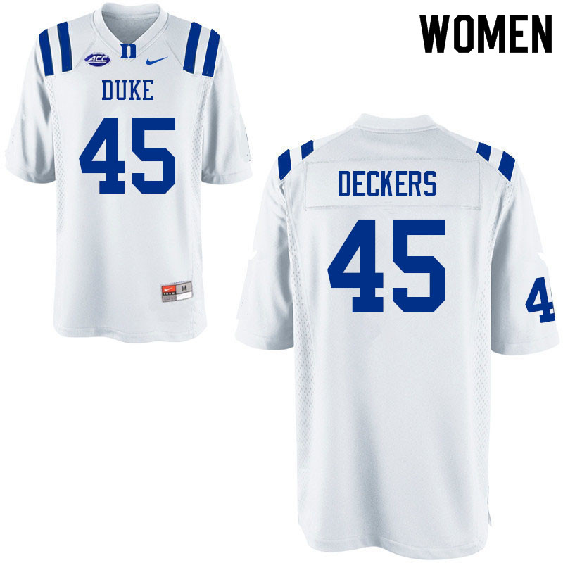 Women #45 Evan Deckers Duke Blue Devils College Football Jerseys Sale-White - Click Image to Close